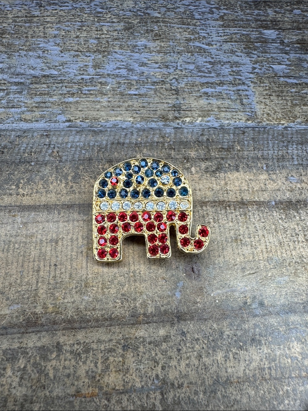 Rhinestone Like Elephant Pin - Red, Blue, Clear Crystals